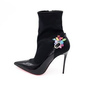 Christian Louboutin Crystal Satin Black Patent Leather Pump Booties EU 37